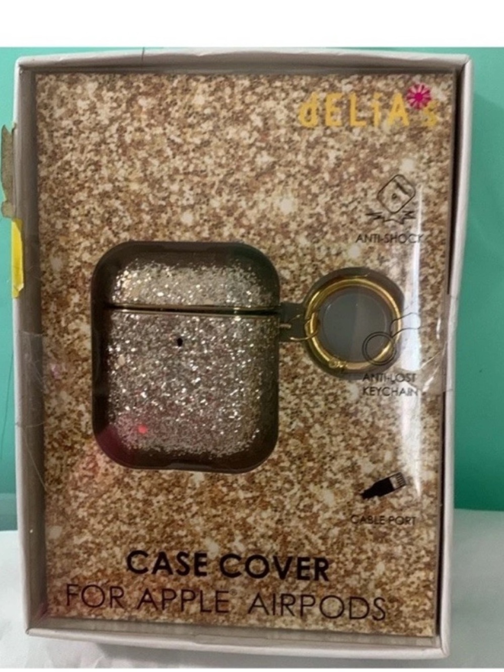🎄🧑‍🎄 Delias Black/Gold Glitter Apple Airpods Case Sparkle Luxe Quiet Luxury NIB